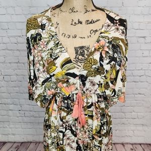 World Market Floral Printed Orange Green Black Yellow Maxi Dress Size S/M